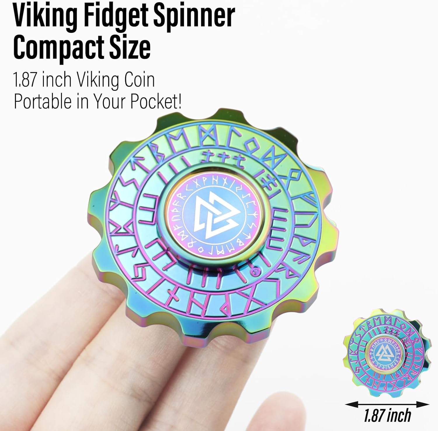 FREELOVE Metal Fidget Spinner, Viking Pirate Haptic Gyro, Heavy Stainless Steel Hand Spinning, Small Round Gear Fidget Block, Premium Bearing Silent Long Spinning for Adults Anxiety Cool, Rainbow