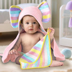 VOOVA & MOVAS Thick Baby Hooded Bath Towel - 100% Cotton,500GSM, 33x31.5 Inches,0-2Years,Super Absorbent Large Towel with Cute Elephant Ears Hood for Newborn, Baby, Infant, Pink