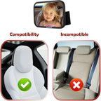 Funbliss Baby Car Mirror for Fixed Headrest, Compatible with Tesla Car Mirror for Baby and Other Models, 360° Rotation Clear & Wide View, Easy Install with Non-Slip Elastic Fixing