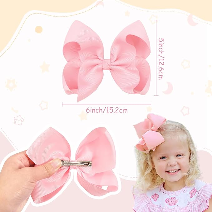 CÉLLOT 20PCS Big 6 Inch Hair Bows for Girls Grosgrain Ribbon Bow Toddler Back to School Hair Accessories with Alligator Clips for Toddlers Schoolgirls Kids Teens