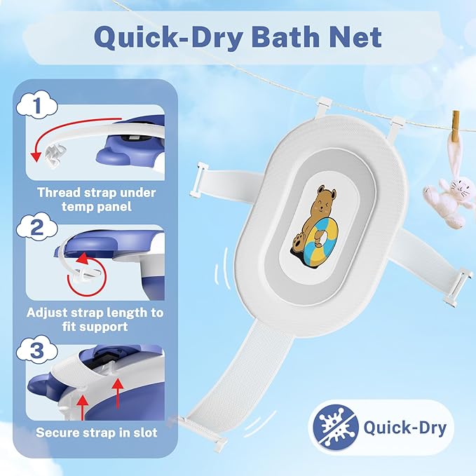 AVIDOR Baby Bathtub,Collapsible Bathtub for Newborn to Toddler,Durable Essential Infant Bath Tub,Portable Travel Baby Bathtub with Soft Cushion,No-Slip Hanging and Detachable Bathtub(Navy Blue)