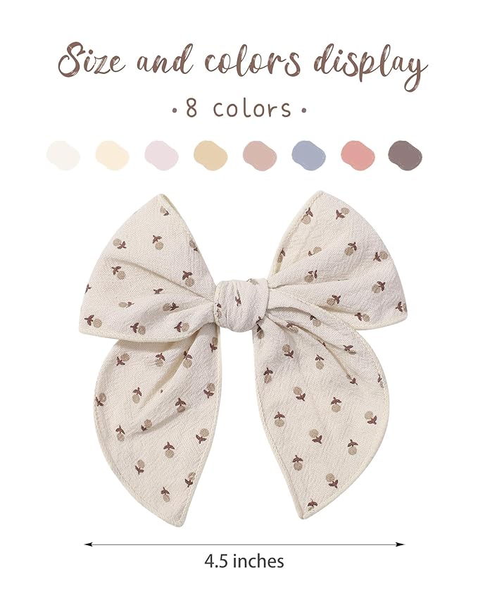 Doboi 8PCS Baby Girls Hair Clips Fable Hair Bows Cotton Linen Bows for Girls Hair Accessories for Baby Toddlers Kids （Includes Stamp Duty Hair Clip）