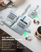 VULKIT Airtag Passport Holder for Travel, RFID Blocking Travel Wallet, Passport Cover for Family with Luggage Tag & Wrist Strap, Holds ID Card, 6+ Cards, Tickets, Cash, Coin, Blue, Family 4 persons