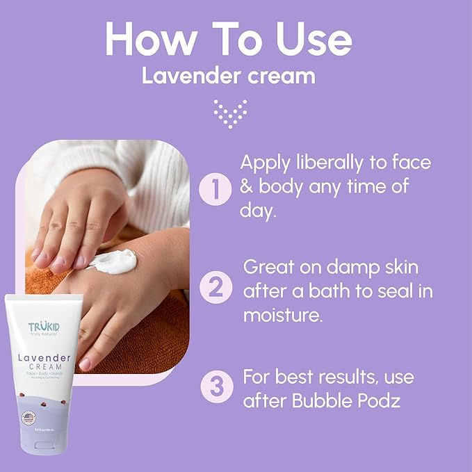 TruKid Lavender Bubble Podz with Baby Skin Cream – Calming Bath and Moisture Bundle for Kids and Toddlers