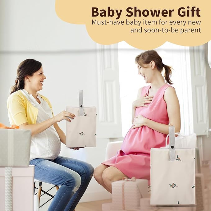 Vegan Leather Portable Changing Pad - Waterproof Compact Baby Changing Mat - Foldable Travel Diaper Changing Pad, Newborns Shower Gifts (Olive Branch with Strap, 20"*28")