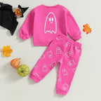 0-4T Toddler Boy Girl Halloween Outfit Fall Clothes Ghost Long Sleeve Sweatshirt Top Pants Baby Halloween Clothes