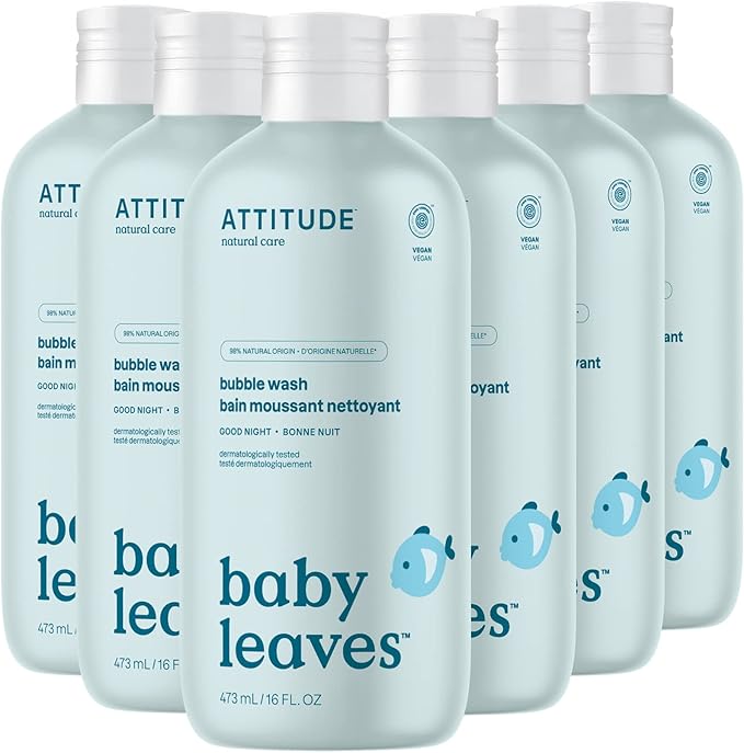 ATTITUDE Bubble Body Wash for Baby, EWG Verified, Dermatologically Tested, Plant and Mineral-Based, Vegan, Good Night, 16 Fl Oz (Pack of 6)