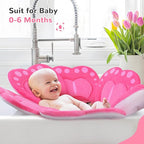 Flower Baby Bath Pad - Ultra Soft Infant Bathtub Mat with Non-Slip Petal Design, Newborn Bathing Lounger Insert for Sink or Tub, Pink Butterfly Theme