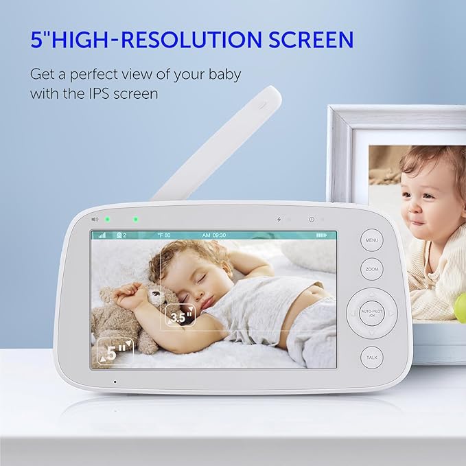2025 Upgraded Baby Monitor with Night Lamp, 5'' IPS Screen Video Baby Monitor with Pan-Tilt-Zoom Camera No WiFi, HD Night Vision, 2-Way Talk, Lullaby Player, 4500mAh Battery (BBM-006)