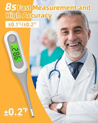8 Seconds Digital Oral Thermometer for Adults and Kids, Accurate & Safe Baby Thermometer with Fever Alarm, 3 Backlits Display, Flexible Tip, Medical Basal Thermometer for Rectal, Underarm