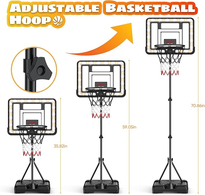 Kids Indoor Basketball Hoop with Scoreboard & Timer,Toddler Adjustable Height Basketball Goal Toy for Outdoor Backyard,Sports Game Play