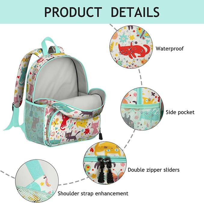 Toddler Backpack for Girls 3-8: Preschool Kindergarten Backpack - Cute Kids Backpacks for Girls-Cute Cat