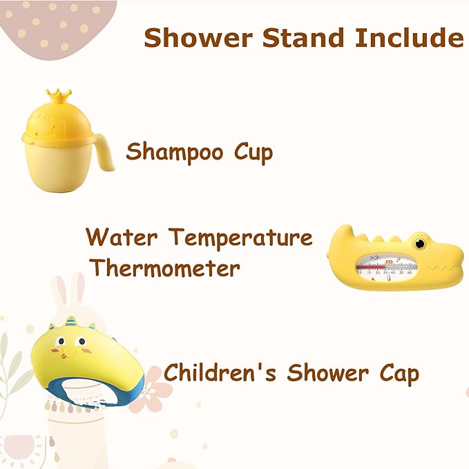 Baby Shower Stand, Ergonomic Baby Standing Bath Support with Anti-Slip Base, Adjustable Toddler Shower Stand with Backrest Foldable Bath Tower Shower for Toddlers