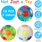 18 Pack Rainbow Puzzle Ball Magic Rainbow Ball with 3 Pack Pouches Fidget Toy Ball for Kids Speed Cube Ball Funny Stress Reliever Ball Christmas Stocking Stuffers for Kids Teen and Adults