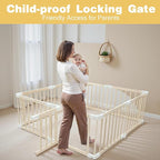 Foldable Wooden Playpen for Babies and Toddlers, Baby Play Pen with Gate, Portable Baby Fence Indoor Activity Center, Adjustable Size & Shape, 51"x 51", 8 Panels