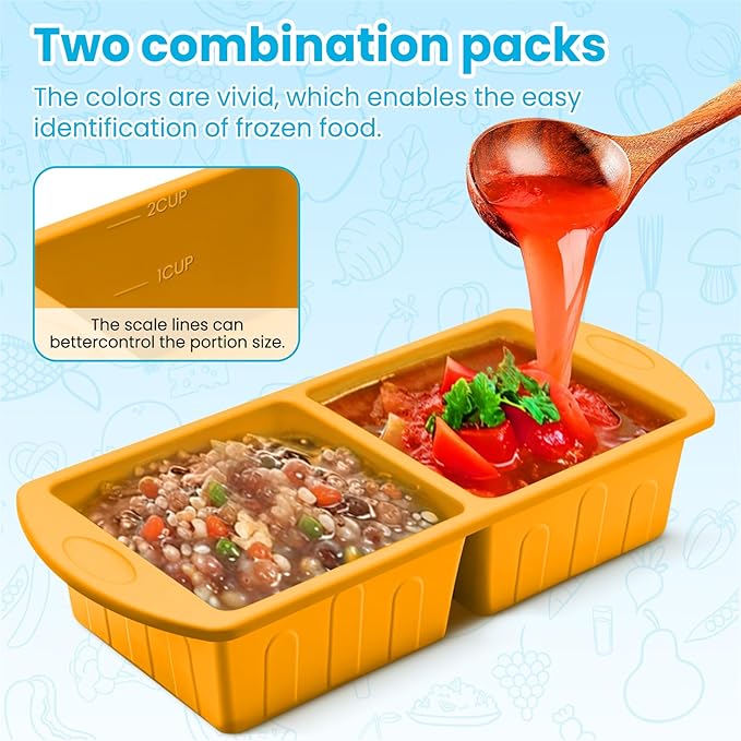 2 Pack Silicone Freezer Trays With Lid For Easy Storage Silicone Soup Freezer Molds 2 Cup ，Perfect For Freezing Broth ,Sauces Store Leftovers Lasagna Stackable, Leakproof, Easy Release Dishwasher Safe