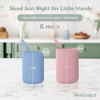 WeeSprout Silicone Baby Cups With Straws and Lids, 4 & 8 oz Options, Set of 2, Food Grade Toddler Training Container, Built In Straw Stoppers, Measurement Markings, Dishwasher Safe + Straw Cleaner