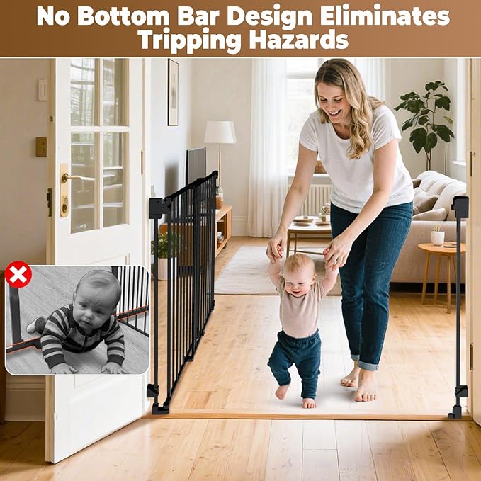 35-55" No Bottom Bar Baby Gates for Stairs, 39" Extra Tall Child Safety Gate with Auto Close Large Walk Thru Door, Hardware Mount Dog Gate Pet Gate for The House Doorways, Indoor Outdoor use