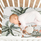 Tropical Vintage Palm Trees Crib Sheets for Boys and Girls, Fitted Baby Crib Sheets Soft and Breathable Mini Crib Sheets 52 X 28 X 9 Inches