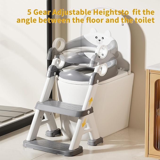 Potty Training Seat,Non Slip Foldable Toilet Training Seat with Soft Cushion, Comfortable HandlesUpgrade Toddler Toilet Seat for Kids Boys Girls,Potty Training Toilet Seat with Step Stool Ladder,