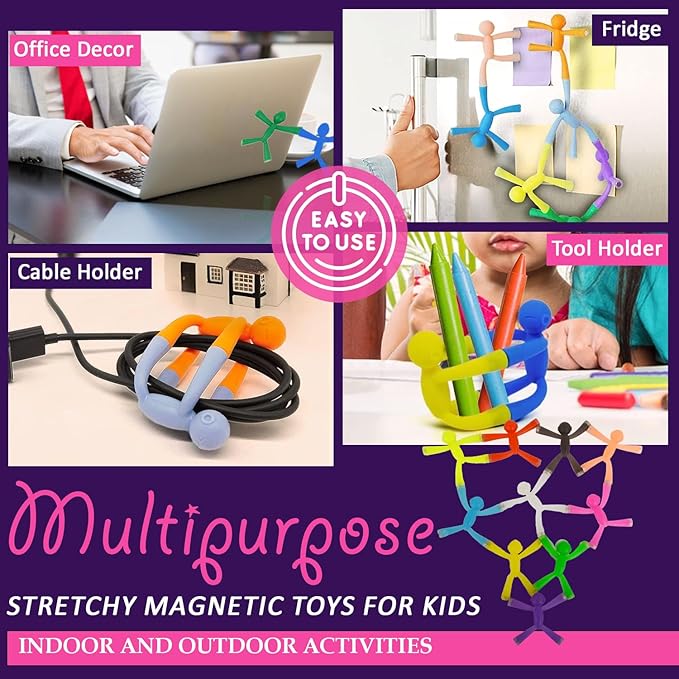 MAGMEN Enhanced Grip Magnetic Fidget Figures for Kids 3-8 & Toddlers | 10-Piece Opaque Colors Multipurpose Magnets Set for Travel, Road Trip, Office & Stocking Stuffer Gifts.