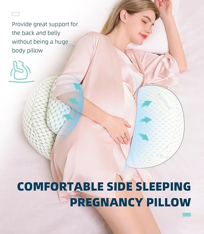 Pregnancy Pillow for Pregnant Women – Comfortable Maternity Pillow for Side Sleepers, Supports Back, Belly, HIPS, and Legs, with Removable & Adjustable Cover