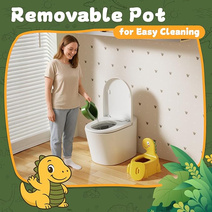 Potty Training Toilet Toddler Potty Chair Kids Boys Girls Dinosaur Animal Comfortable Potties Training Seat for Childrens Ages 1-3 Portable Baby Toilets with Lid Back Easy to Clean Potty Trainer