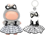‌Elegant White-and-Black Dress for 15cm/17cm Dolls - Strap Gown with Heart Pearl Necklace & Bow Headband/Fashion Doll Clothes Set, Accessories for Girl Doll/Perfect for Collectors, Gifts