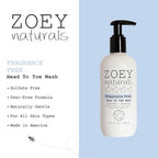 Zoey Naturals Fragrance-Free Head to Toe Baby & Toddler Wash – Tear-Free Body Wash and Shampoo with Gentle pH for Sensitive Skin – 9.65 oz