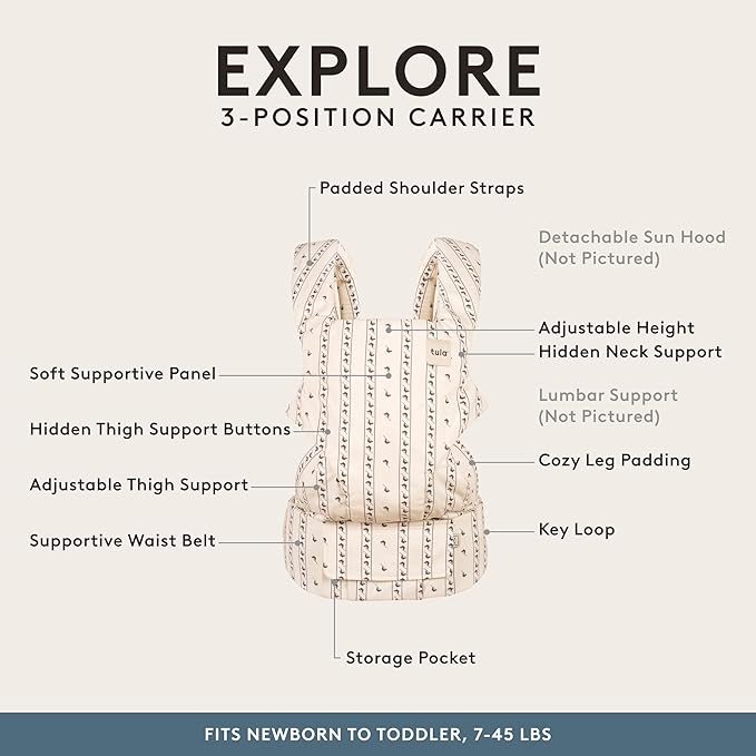 Baby Tula Explore Cotton Baby Carrier 7 – 45 lb, Adjustable Newborn to Toddler Carrier, Multiple Ergonomic Positions Front and Back, Soft and Supportive – Tula Coast, Folklore