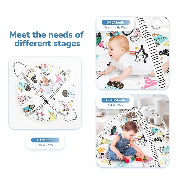 Baby Play Mat Tummy Time Mat with Exclusive Foldable Design, Stage-Based Skill Development Activity Gym, Machine Washable Baby Play Mats for Floor with Gift Package (Zebra)