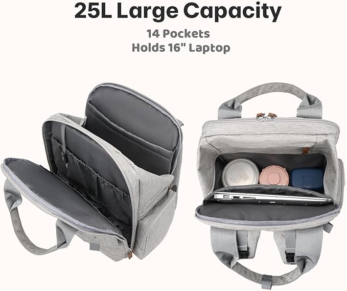Diaper Bag Backpack - Large Diaper Bag with Portable Changing Pad as Baby Shower Gifts, Lightweight Waterproof Unisex Travel Baby Bag with 4 Insulated Pockets and Stroller Buckles, Light Grey
