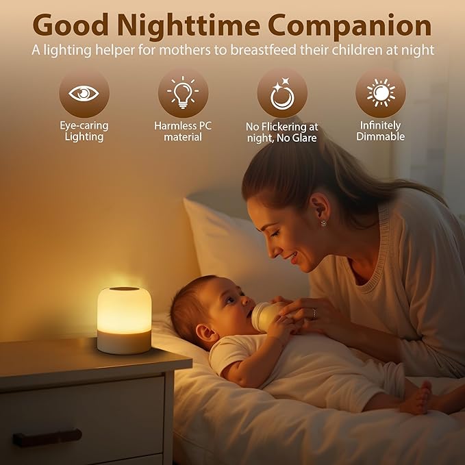 Portable Baby Night Light,3 Colours Egg Light for Nursery,Rechargeable Night Light for Kids,Small Cordless Table&Bedside Lamp,Eye Caring Dimmable LED Touch Lamp for Toddler,Girl,Boy,Nursing