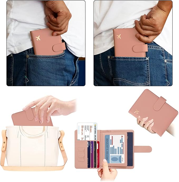 Melsbrinna Rfid Passport Holder for Travel women/Men, Cute Passport Wallet Rfid Blocking Card Slots, Rfid Passport Cover/CaseTravel Wallet, Passport Book Holder (1, Pink)