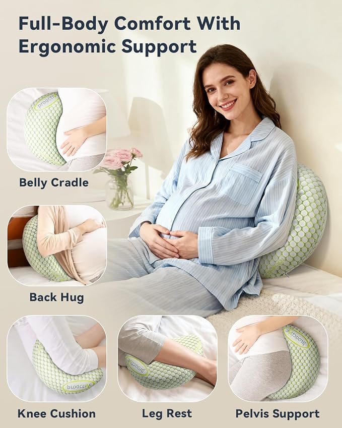 Memory-Foam Pregnancy Pillow for Sleeping - Upgrade Material Maternity Pillow for Pregnant Women - Quality Cooling Travel Wedge Pillow for Back, Belly, and Hip Relief, Gifts for Pregnant Women