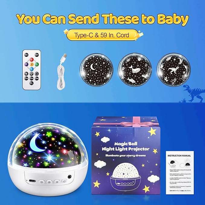 PIKOY Baby Sensory Toys 3-6 Months,93 Lighting Mode Baby Sensory Toys 6-12 Months,360° Rotate Kids Sensory Toys for Autism,Dimmable+Timer+Remote 1 Year Old Boy Gifts 1 Year Old Girl Gifts