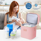 PIIOSER Breastmilk Cooler Bag with Ice Pack Fits 6 Baby Bottles Up to 9 Ounce, Insulated Baby Bottle Tote Bags, Double Layer Waterproof Leak-Proof with Shoulder Strap for Nursing & Working Mom (Pink)