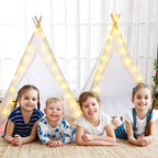 Windyun 4 Pack Kids Teepee Tent for Slumber Party with Mattress and Lights, Sleepover Tents for Girls Boys Indoor Outdoor Cotton Teepee for Kids with Airbed Tray Blanket Birthday Party Supplies(White)