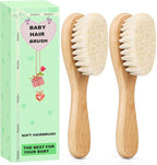 Baby Hair Brush, Wooden Baby Hair Brush for Newborns & Toddlers, Super Soft Goat Bristles Hair Brush, Toddler Hair Brush,Ideal for Cradle Cap (2PCS)