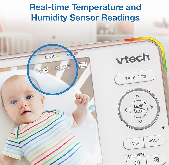 VTech V-Care VC2105 1080p FHD Over-The Crib Mount Smart Baby Monitor 5” 720p LCD Screen,Table Stand,Remote Access,Versatile Placement,Intelligence Detection, Sleep Analysis,18hrs Recording,with WiFi