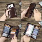 CONTACTS Travel Passport Wallet for Men Leather Family Passport Holder Travel Clutch Wallet Zipper Wrist Card Purse RFID Blocking with 13 Card Slot Fit up 4 Passports