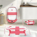 Baby Bathtub,Collapsible Baby Bath Tub with Thermometer & Soft Floating Cushion,Portable Travel Baby Bathtubs for Newborns to Toddlers 0-36 Months(Bear Pink)