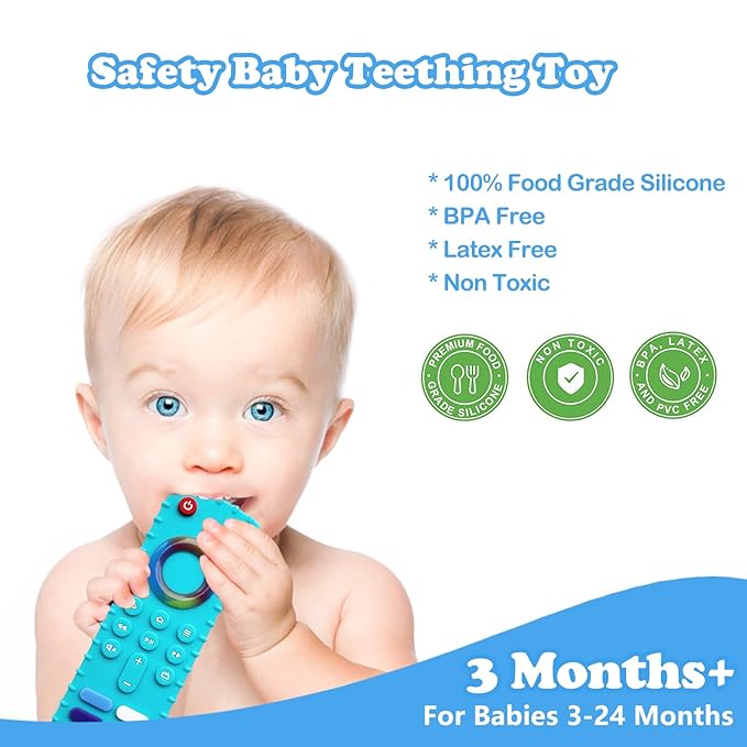 Baby Teething Toys, Food Grade Silicone Teether for Babies 3 6 12 18 Months, Fire TV Stick Remote Shape Toddlers Chew Toys, Freezer BPA Free (FTV Green)