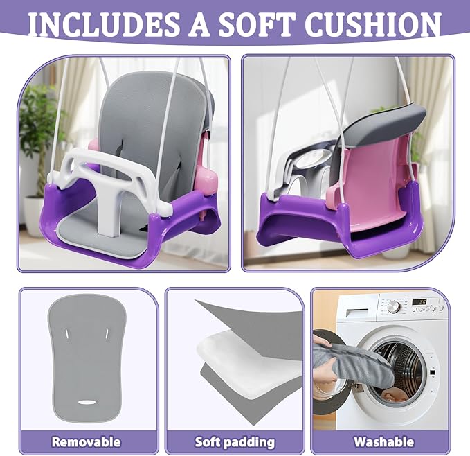 2 in 1 Toddler Swing & Baby Jumper, Foldable Baby Bouncer with Soft Cushion, Foldable Indoor & Outdoor Use, Easy to Install & Store Swing Sets for Backyard Play (Pink)