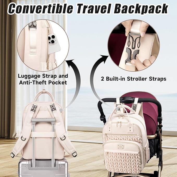 Diaper Bag Backpack,Stylish Baby Diaper Bag,Waterproof Travel Diaper Backpacks Baby Bags with Changing Pad,Stroller Straps,Insulated Pockets (Beige)