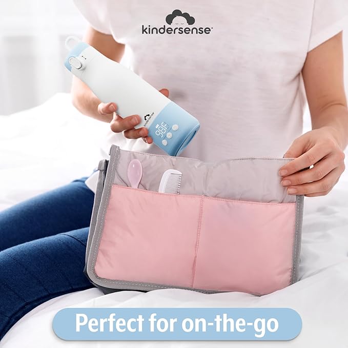 KinderSense® Portable Bottle Warmer for Travel - 12 Fl Oz Large Capacity 55W Power - Breastmilk, Water, Baby Formula- Fast Heating, Leakproof, LED Display + Preset Timer | 18W QC Charger