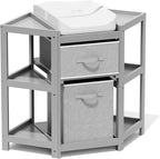 KORIMEFA Changing Table with Drawers, Corner Baby Diaper Changing Station for Nursery with Laundry Hamper, Storage Bin, and Contoured Pad for Baby - Grey