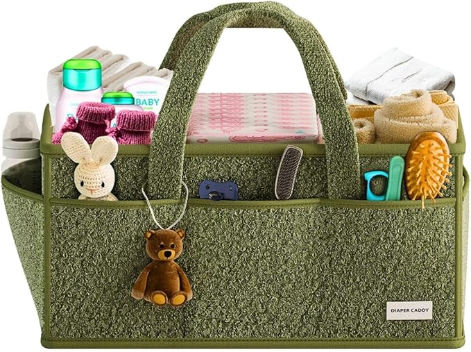 Large Diaper Caddy Organizer with Dividers - Baby Basket for Nursery and Changing Table - Portable Storage with Strong Handles for Diapers, Wipes and Newborn Essentials