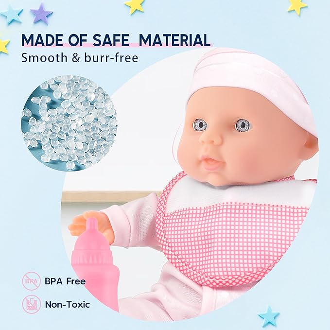 Toy Choi's Twin Baby Dolls - 12 inch Two Soft Body Black and White Doll with Accessoires, Dolls Play Set for 2 3 4 5 Year Old Boys and Girls Gift | Pink Outfit Doll Set