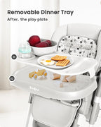 Foldable High Chair with Soft Cushion, High Chairs for Babies and Toddlers, Height Adjustable Feeding Chair, Adjustable Backrest and Footrest, Lockable Wheels, Star Gray